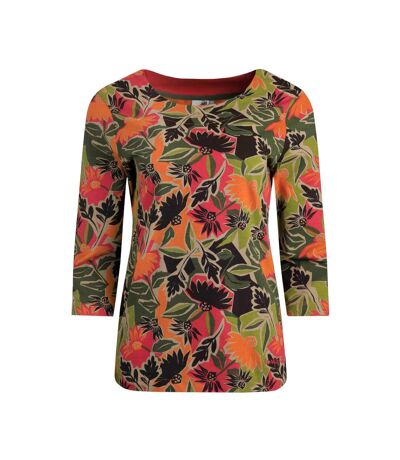 Womens/ladies pinto abstract floral jersey organic t-shirt brick orange Weird Fish