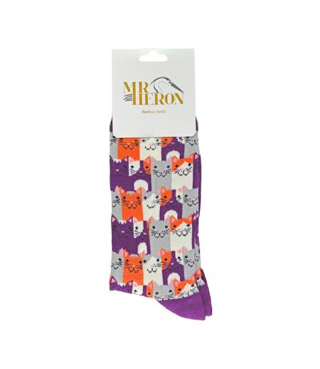 1 Pack Mens Novelty Purple Happy Cat Bamboo Socks