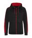 Mens polyester sport full zip hoodie jet black/fire red Awdis-1