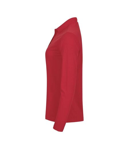 Womens/ladies Manhattan Long-sleeved Polo Shirt Red Clique