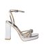 Womens/ladies celine diamante knot detail high block heel sandals silver Faith