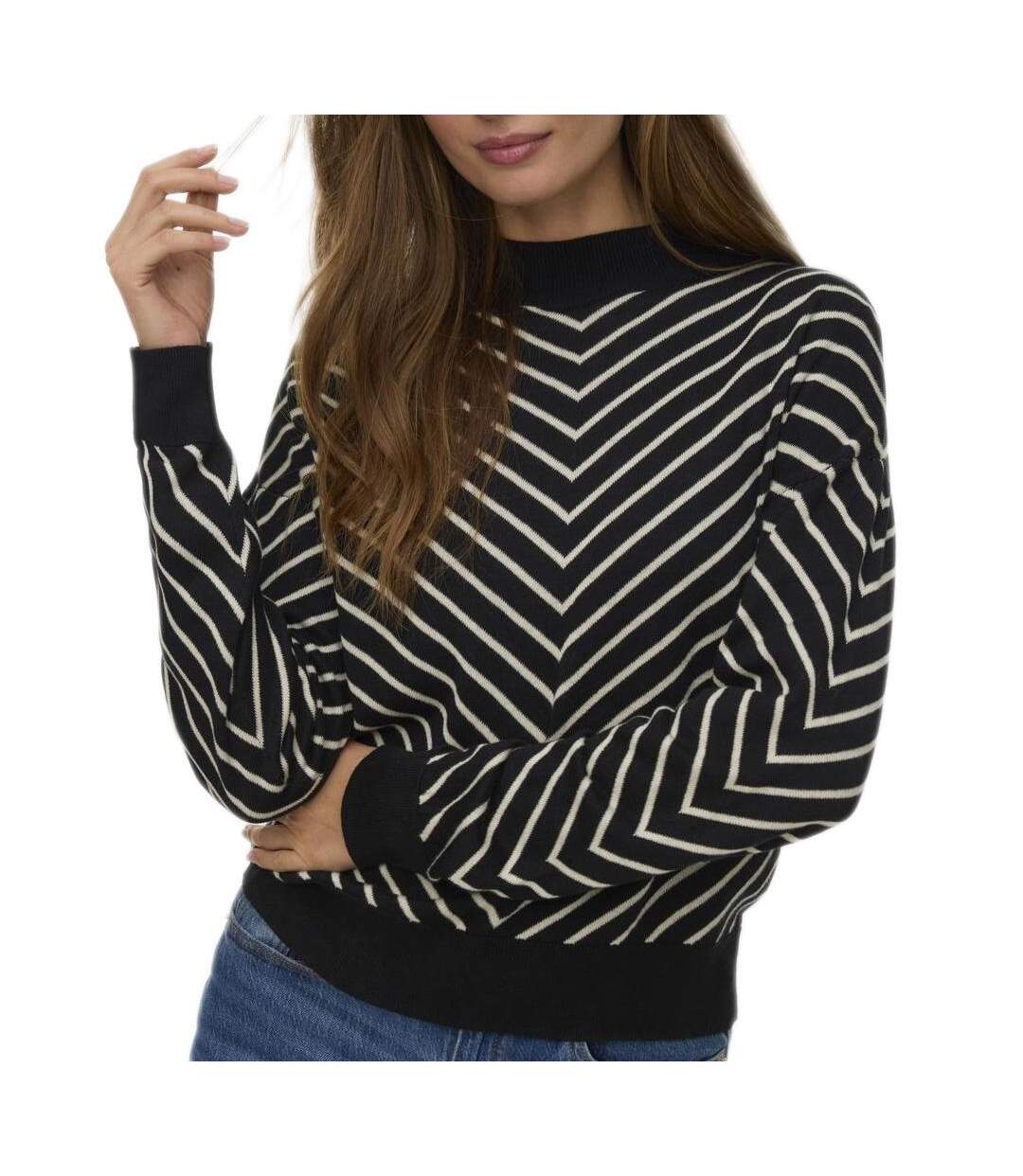 Pull noir/beige femme vero moda capricorn-1