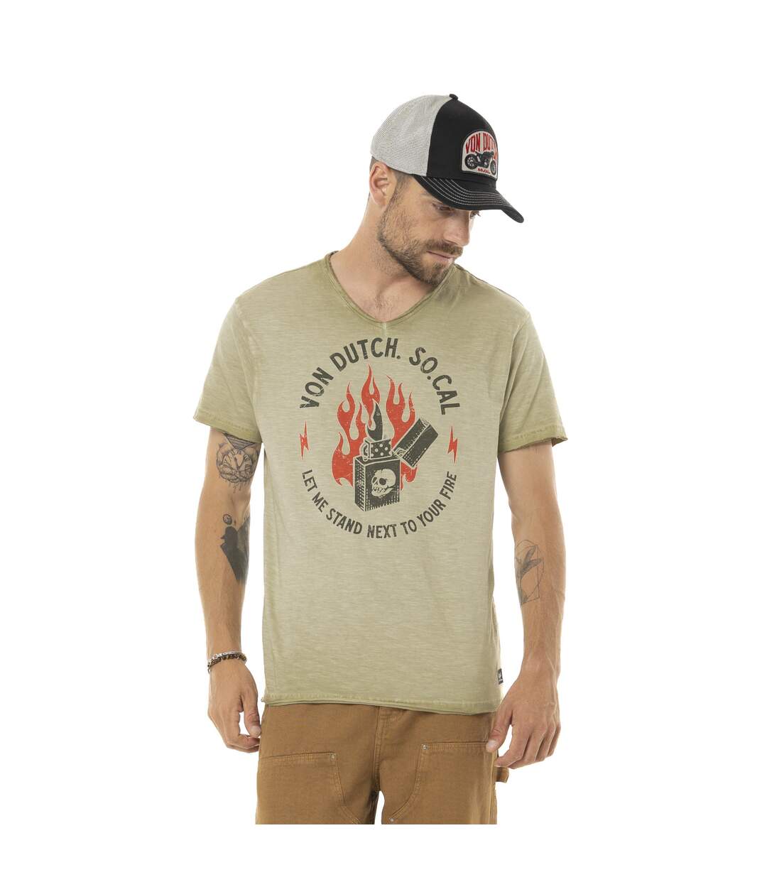 T-shirt homme col V en coton print devant Lighter Vondutch-1