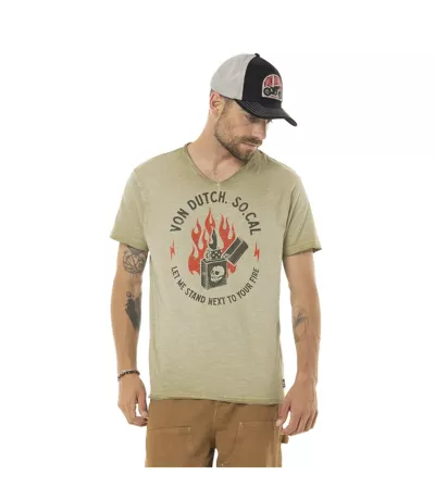 T-shirt homme col V en coton print devant Lighter Vondutch