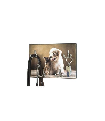 Porte-Clés Mural Chien & Chat 30cm Marron