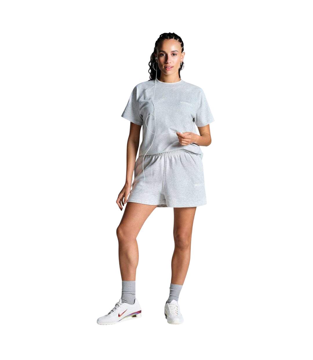 Womens/ladies T-shirt Light Grey Marl Off White Miss Kick-4