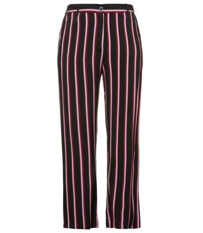ULLA POPKEN Pantalon Rose rayé jambe conique ceinture confort noir