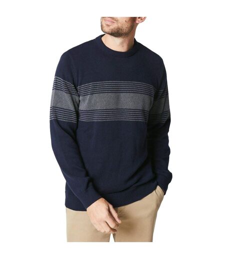 Maine Mens Premium Multi Stripe Crew Neck Sweater (Navy) - UTDH6716