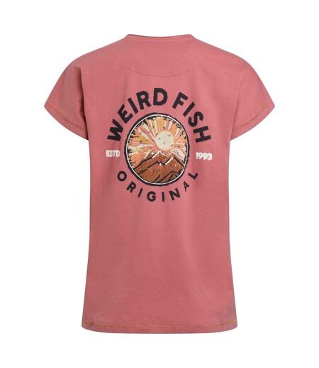 Womens/ladies sunset summit graphic back print t-shirt rosewood Weird Fish