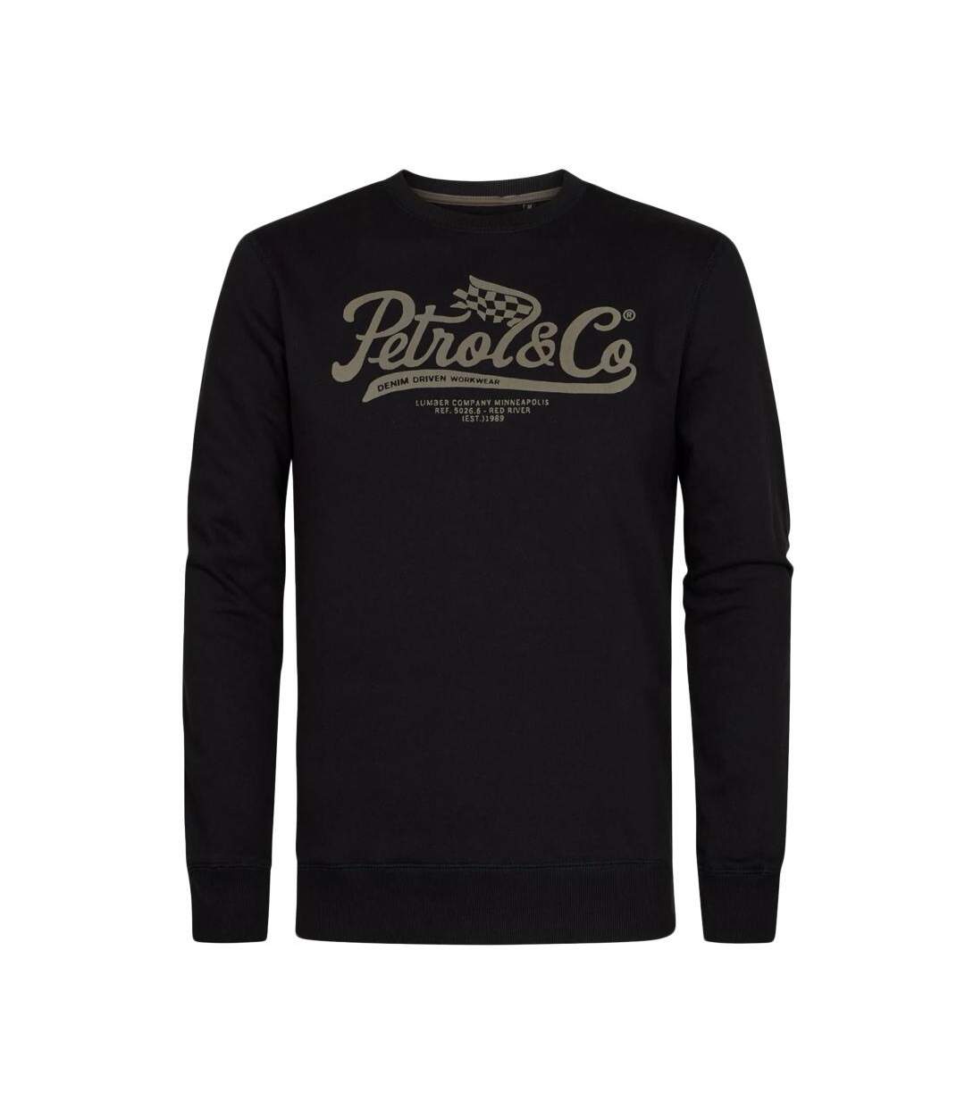 Sweat noir/taupe homme petrol industries neck-1