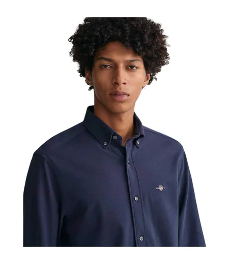 Mens Cotton Pique Regular Button-down Shirt Navy Gant