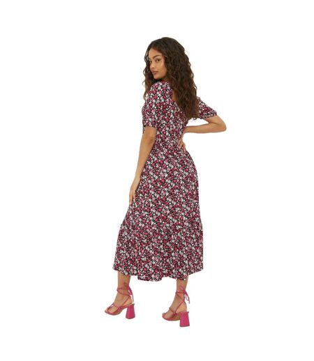 Womens/ladies Ditsy Print Tiered Petite Midi Dress Pink Dorothy Perkins