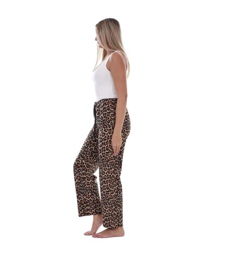 Pack Of 2  Womens/ladies Fleece Leopard Print Lounge Pants  Multicoloured Keanu