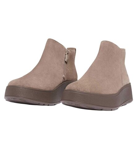 Womens/ladies F-mode Suede Flatform Side Zip Ankle Boots Grey Fit Flop