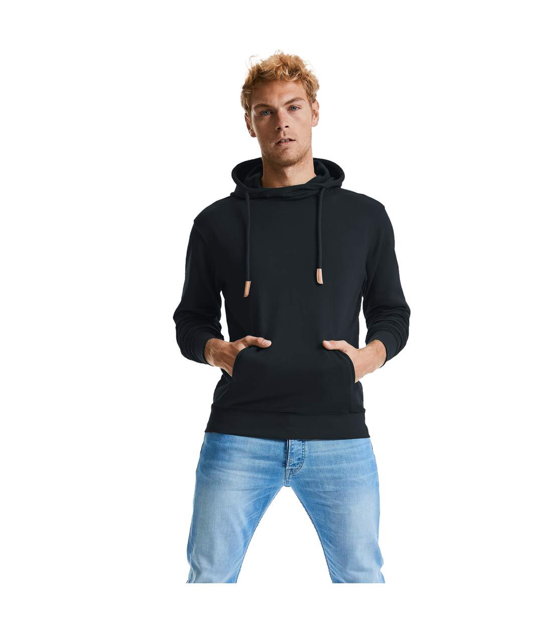 Adults unisex pure organic high collar hooded sweatshirt black Russell