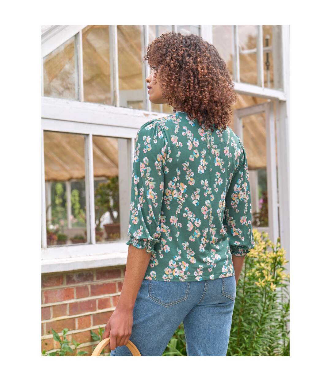 Womens/ladies Jersey Shirred Cuff 3/4 Sleeve Top Multicoloured WoolOvers-2