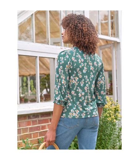 Womens/ladies Jersey Shirred Cuff 3/4 Sleeve Top Multicoloured WoolOvers
