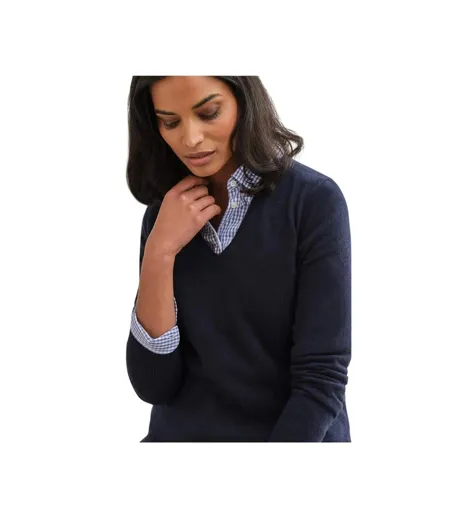 Womens/ladies Cashmere V Neck Jumper Navy WoolOvers
