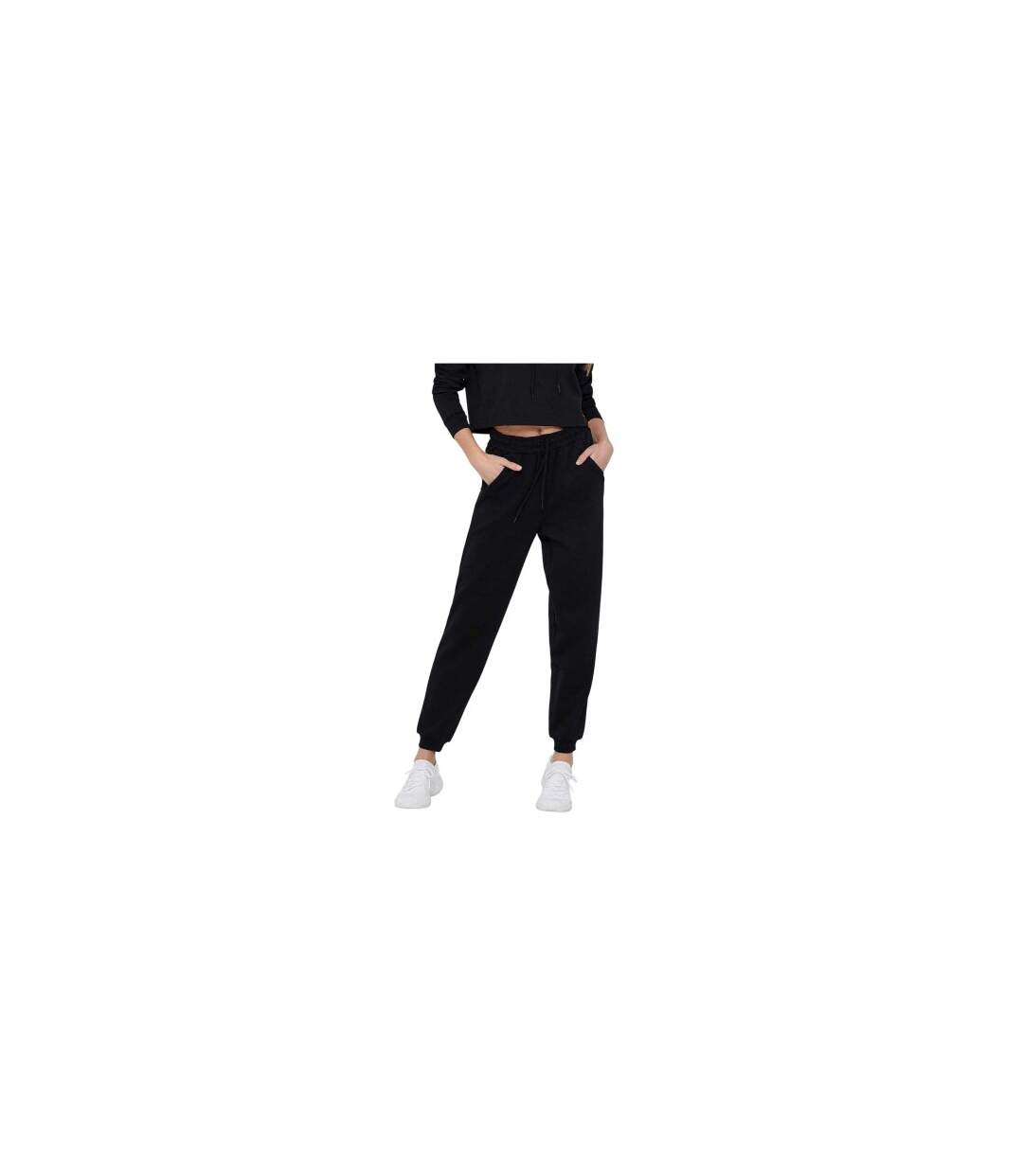 Womens/ladies Cuffed High Waist Sweatpants Black Melange Only Play-1