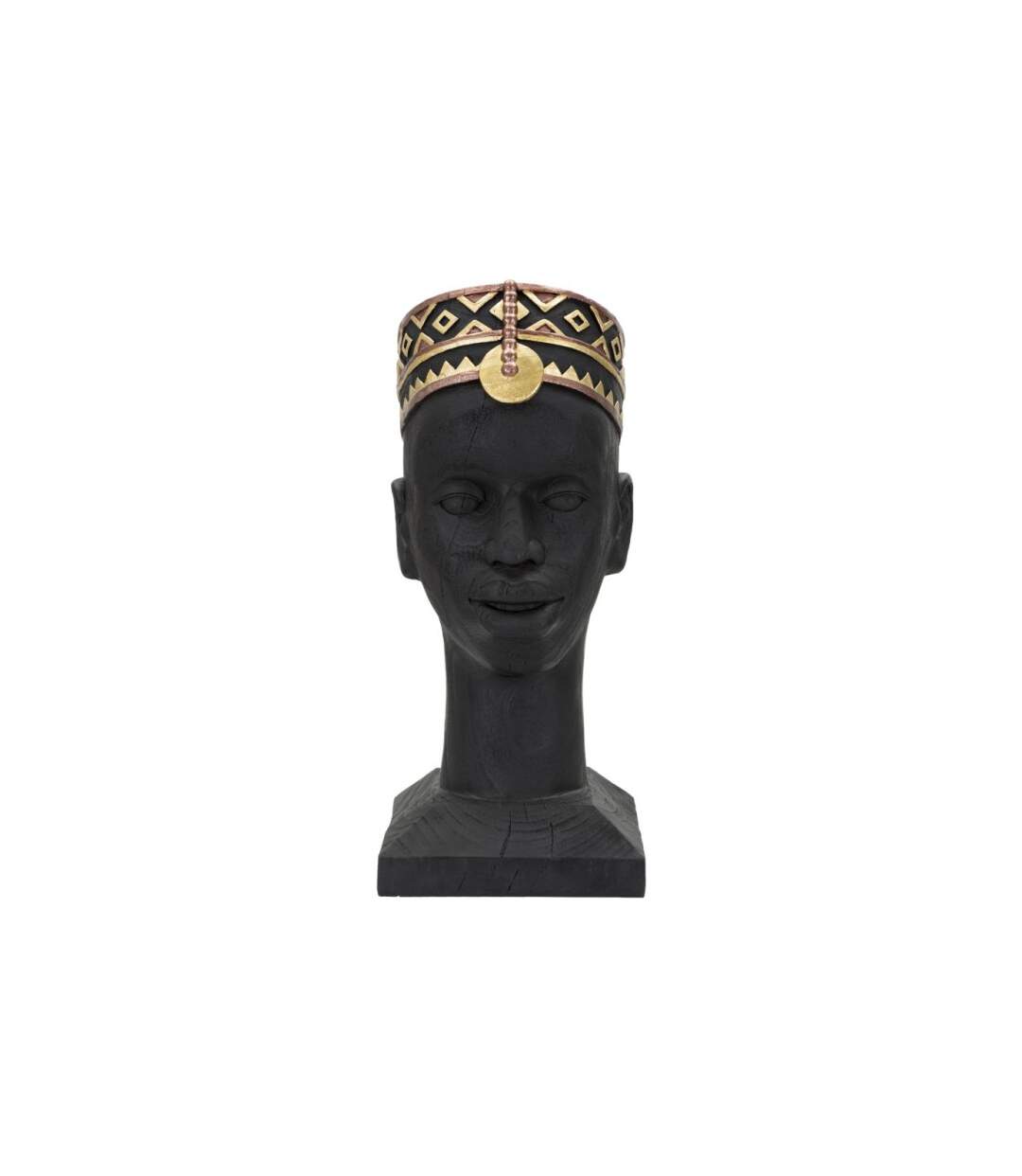 Statue Tête Homme Couvre-Chef Massai 56cm Noir-1