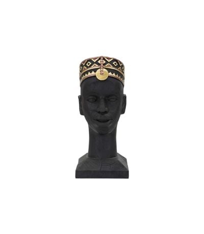 Statue Tête Homme Couvre-Chef Massai 56cm Noir