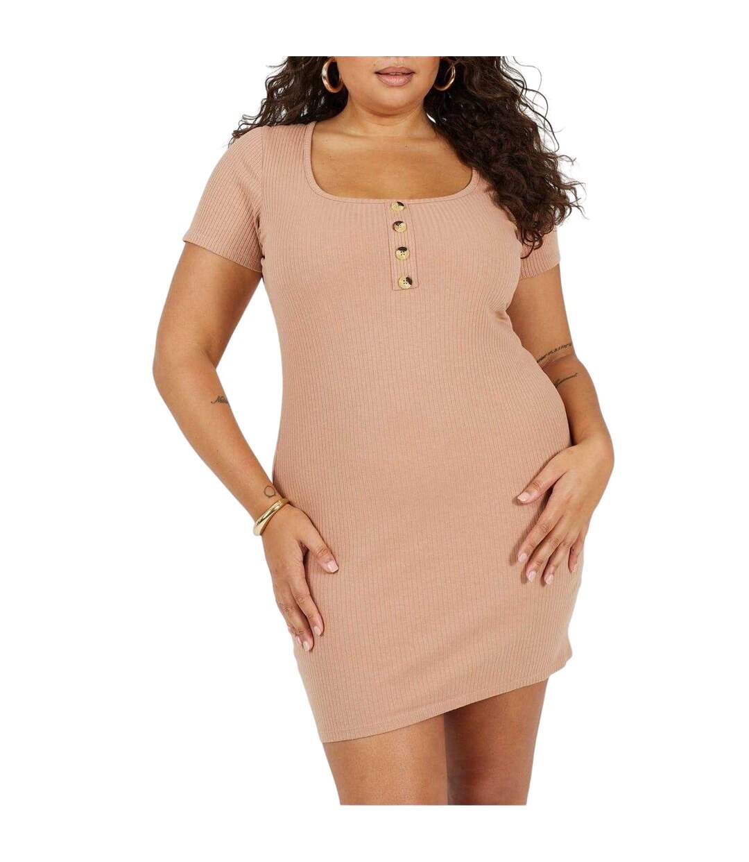 Robe Courte Manches Courtes Femme Taupe Brave Soul-2