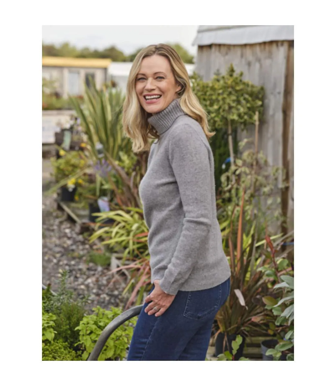 Womens/ladies Lambswool Polo Neck Jumper Grey Marl WoolOvers-2