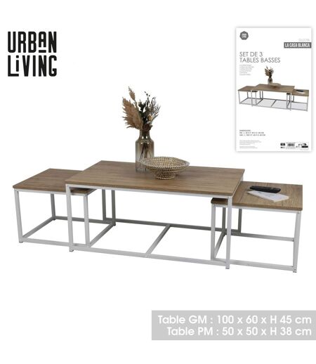 Trio de tables basses La Casa Blanca en bois et métal - Marron et blanc