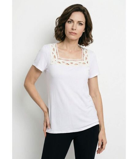 T-shirt long évasé col carré effet brodé