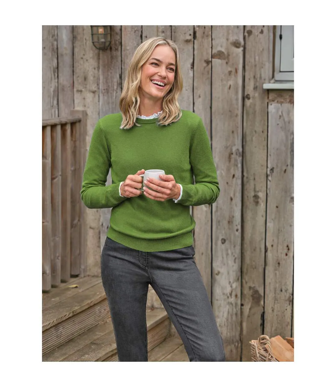 Womens/ladies Cashmere Crew Neck Jumper Pear Green WoolOvers-1