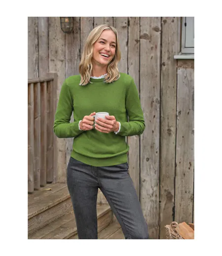Womens/ladies Cashmere Crew Neck Jumper Pear Green WoolOvers