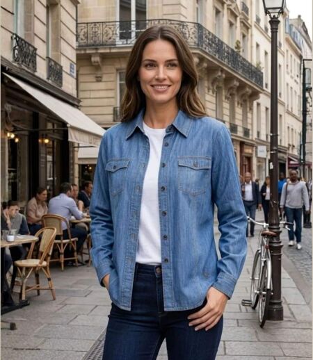 MAYFLOWER LERIDA1 – Chemisier en jean bleu denim pour femme : le confort intemporel au quotidien