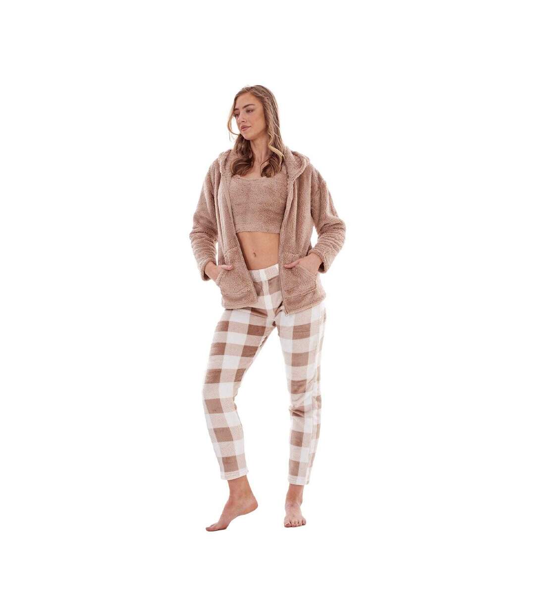 Ensemble De Pyjama Long Motif/style À Carreaux Femme Taupe Keanu-3