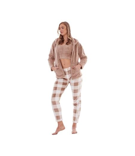 Ensemble De Pyjama Long Motif/style À Carreaux Femme Taupe Keanu