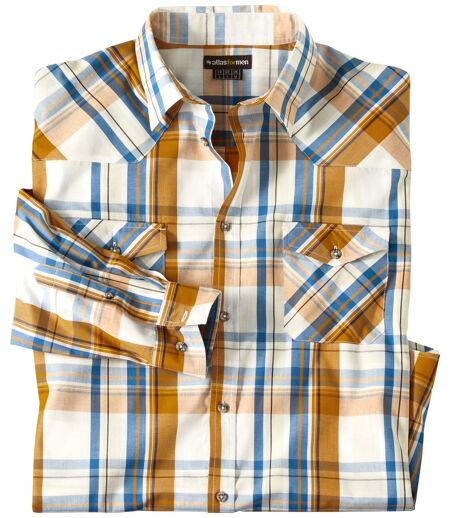 Men's Ecru Checked Shirt - Ecru Yellow Blue