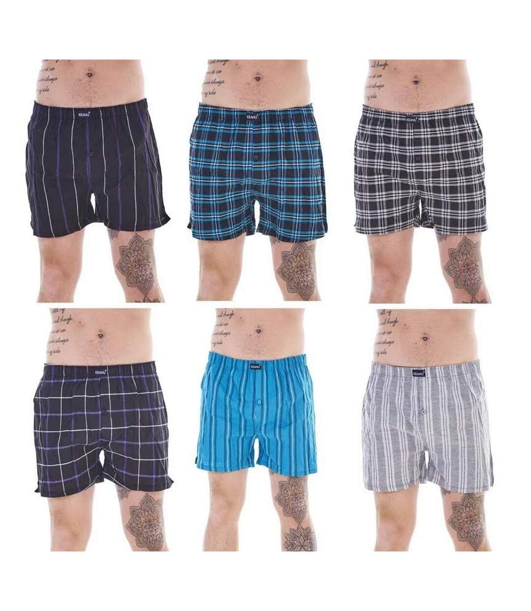 Pack Of 6  Mens Patterned Woven Boxer Shorts  Multicoloured Keanu-1