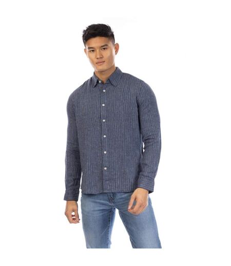 Mens Raymont Pinstripe Collared Shirt Dark Navy White Peter Werth