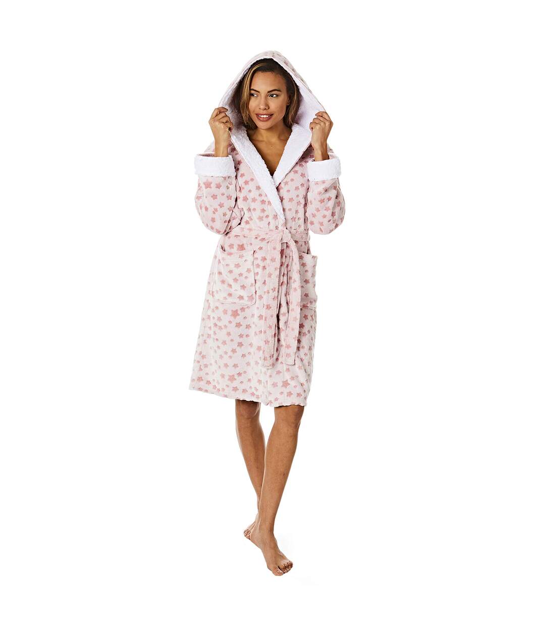 Womens/ladies stars hooded robe pink/white Light And Shade-1