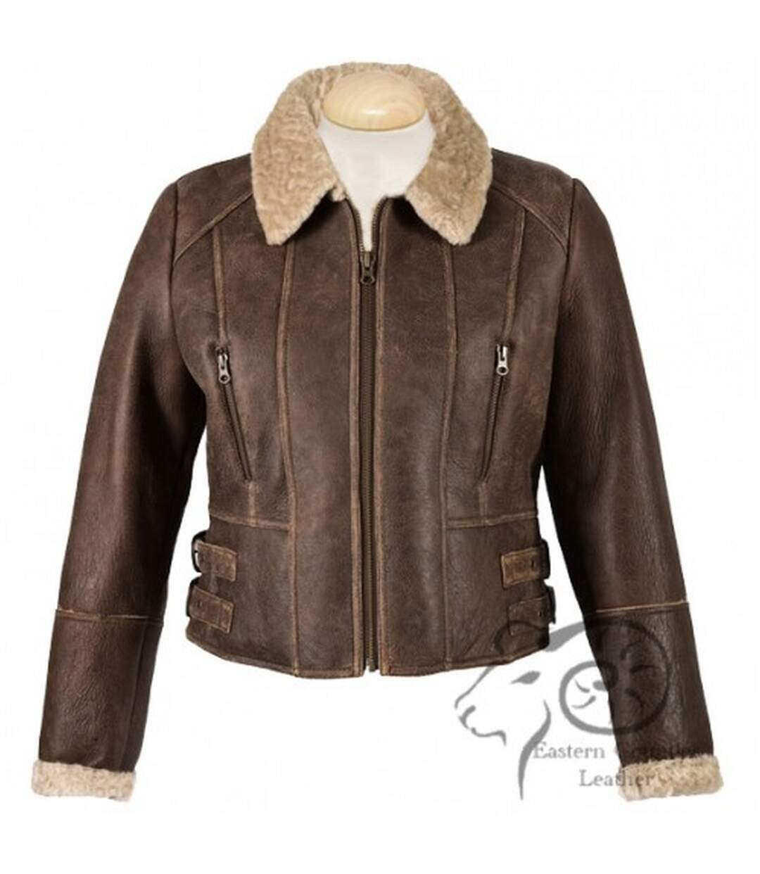 Womens/ladies ella cropped sheepskin flying jacket chocolate forest Eastern Counties Leather