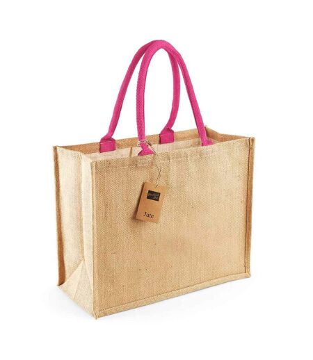 Westford Mill Classic Jute Shopper Bag (Natural/Fuchsia) (One Size)
