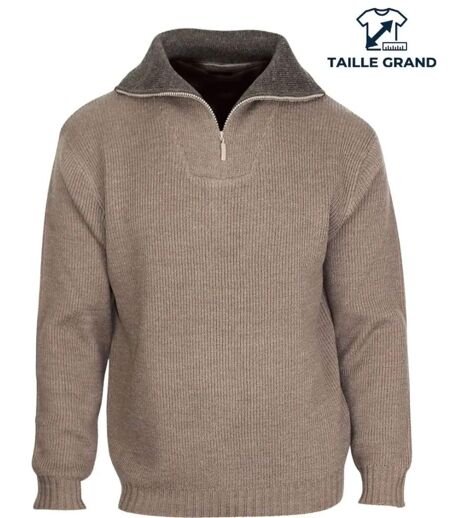 CHALLENGER PRIMO3 — Pull camionneur col camionneur beige/marron : chaleur et style authentique