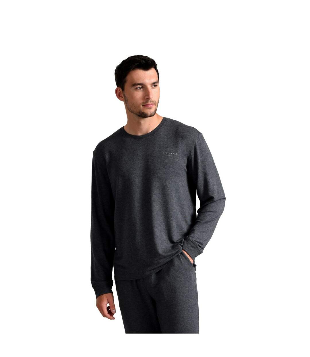 Mens Long Sleeve Luxury Pyjama Top Loungewear T-Shirt-1