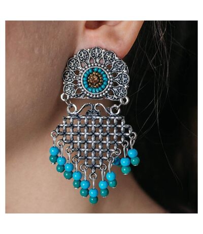 Bohemian Braided Turquoise Tassel Indian Oxidised Boho Ethnic Jhumki Earrings