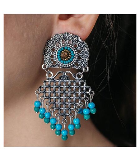 Bohemian Braided Turquoise Tassel Indian Oxidised Boho Ethnic Jhumki Earrings