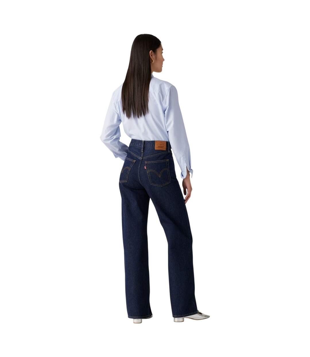 Womens/ladies Cotton Blend Wide Leg Jeans Shaded Blue Levis-3
