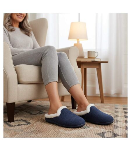 OZABI Mules Femme Hiver, Feutrine Unie Chinée, Encolure Fausse Fourrure