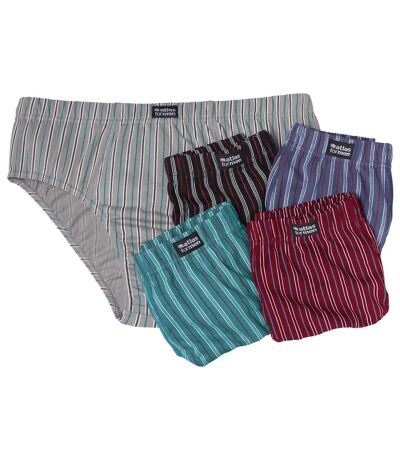 Pack of 5 Men's Striped Briefs - Gray Black Blue Turquoise Burgundy