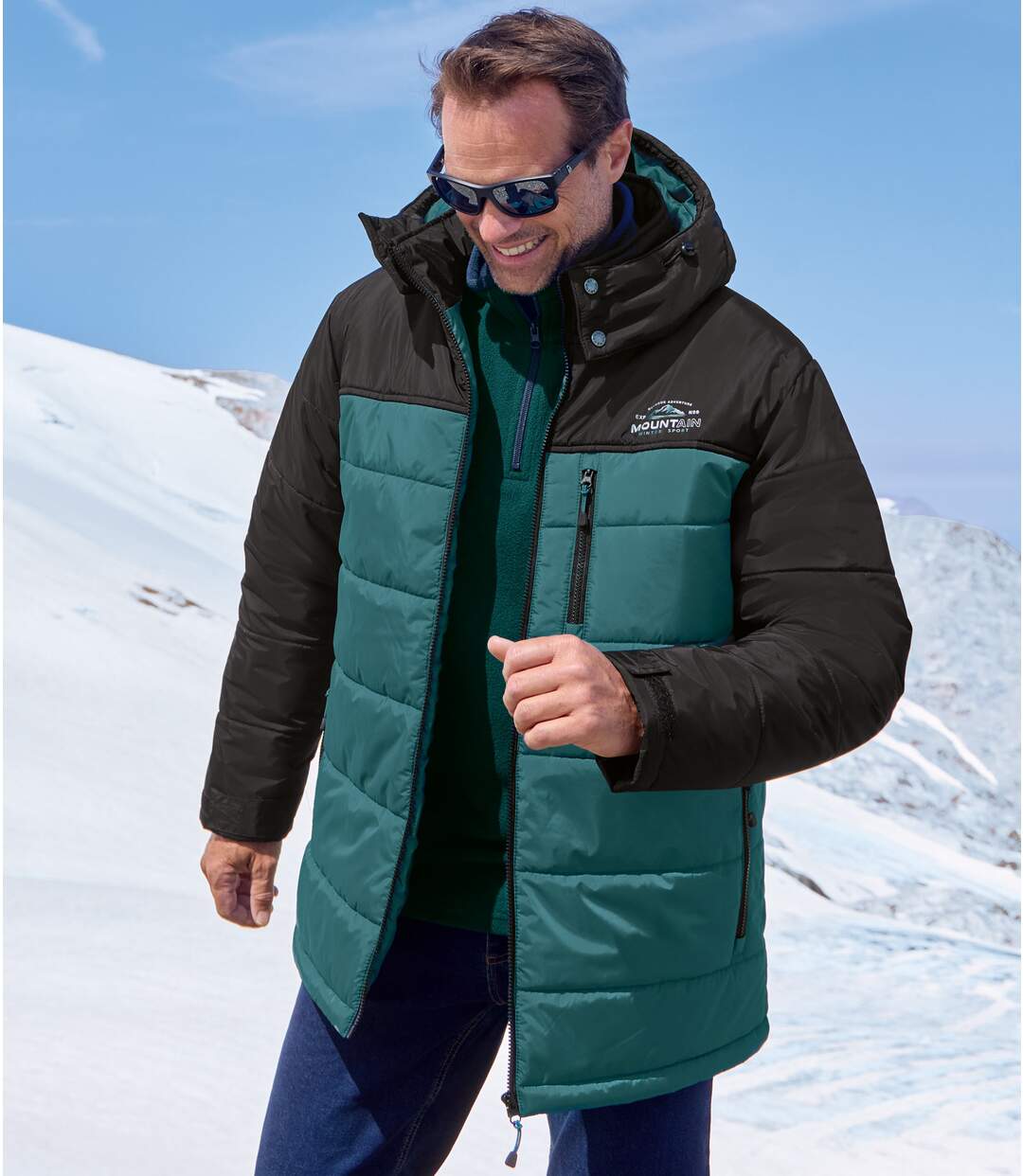 Men's Two-Tone Padded Jacket - Black Green-7