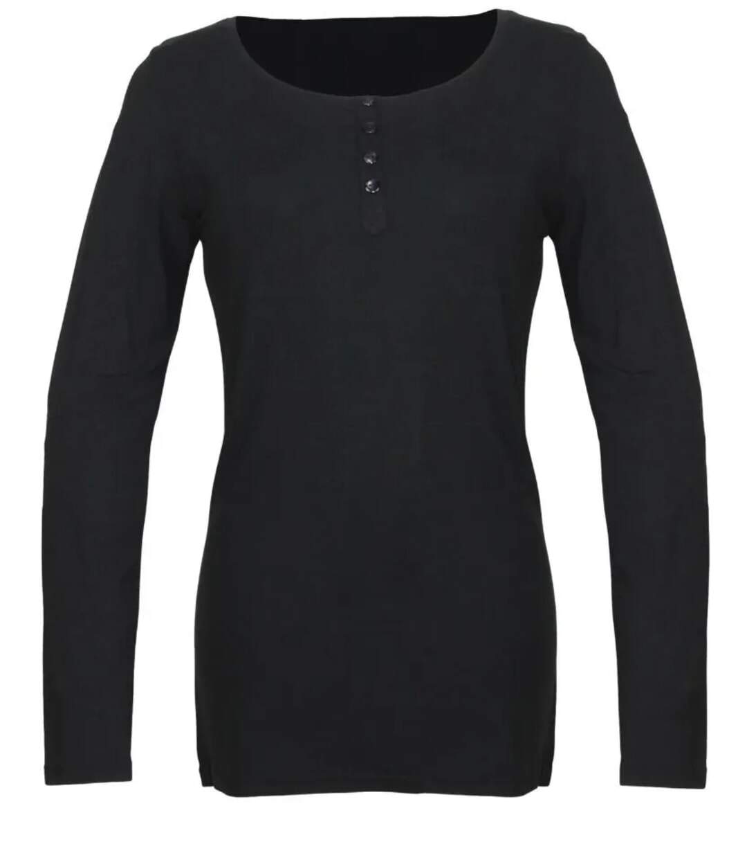 MAYFLOWER - Tee-shirt manches longues noir uni en viscose stretch avec col à 4 boutons-3