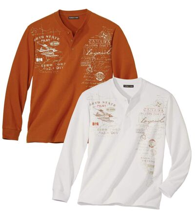 Pack of 2 Men's Casual Printed Tops - Orange Off-White